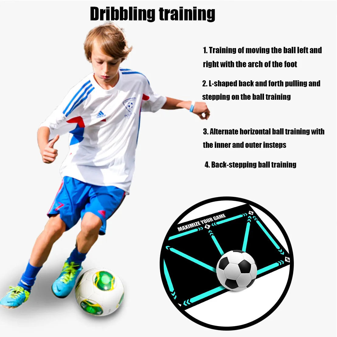 Black football training mat measuring 60cm by 90cm with non-slip surface for sports practice