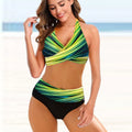 Women's striped tie-dye bikini with hollow back design and high-waisted briefs