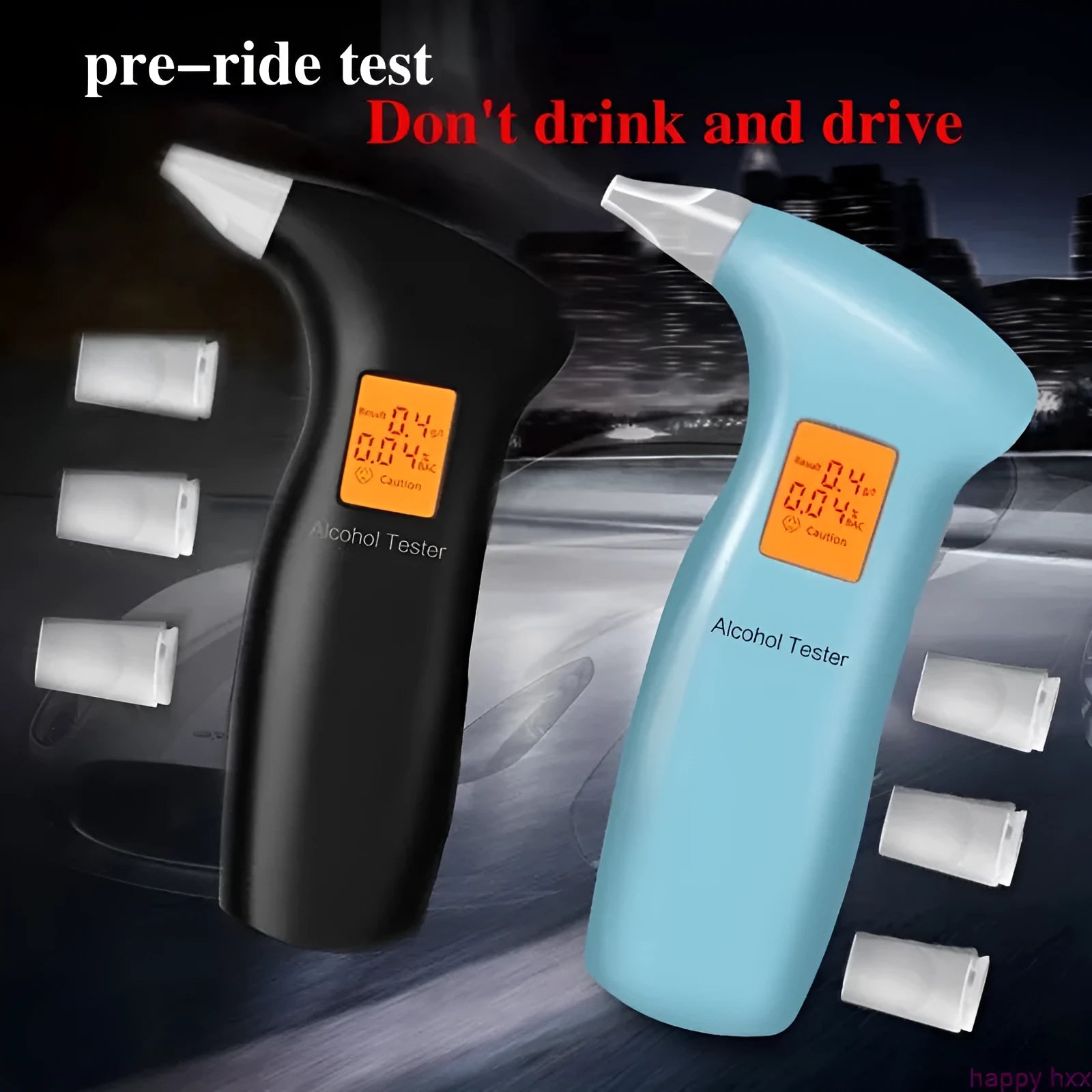 Portable orange light breath alcohol tester with four disposable mouthpieces