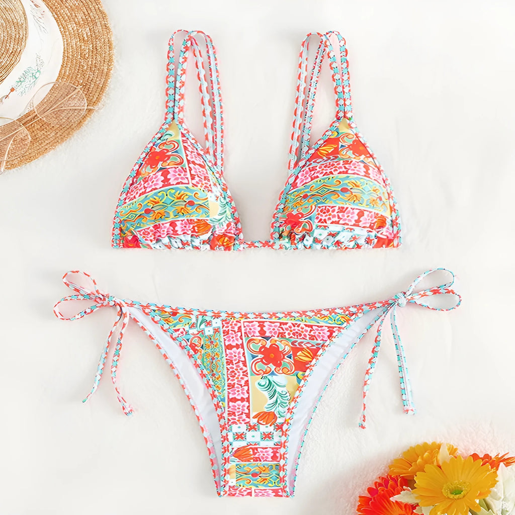 Women's lace-up split swimsuit with backless design in European and American sizing