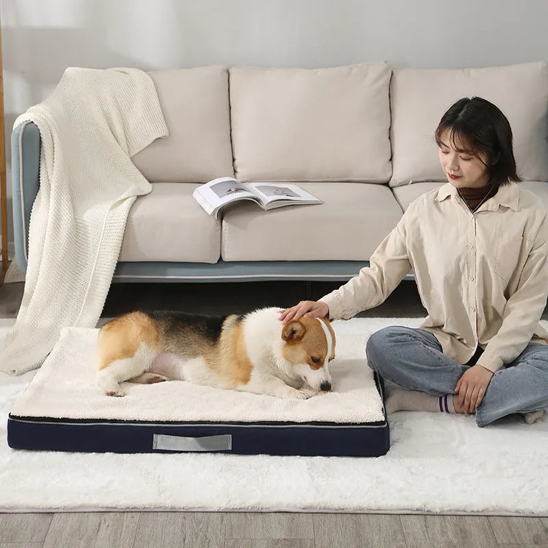 Memory sponge dog mat with removable Shu cotton velvet cover in brown colour