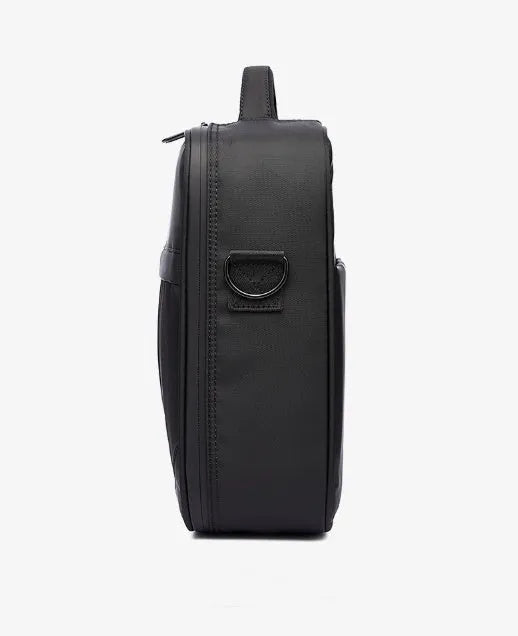Black Oxford fabric men's messenger shoulder bag showing front view.