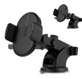 Yellow and black car phone holder with telescopic arm and suction cup mount on dashboard
