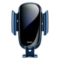 Universal smart car bracket in black mounted on a car dashboard holding a smartphone