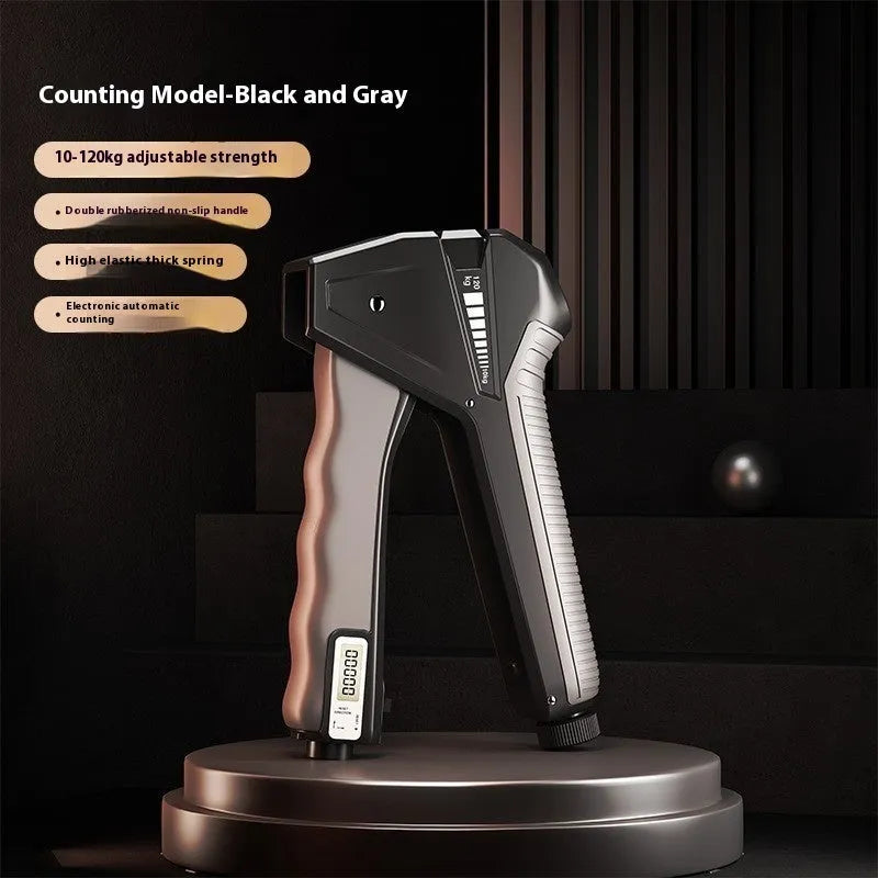 Adjustable hand gripper fitness equipment with mechanical counter on handle.