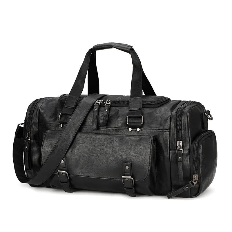 Black travel bag with shoe compartment measuring 52cm long, 19cm wide and 27cm high