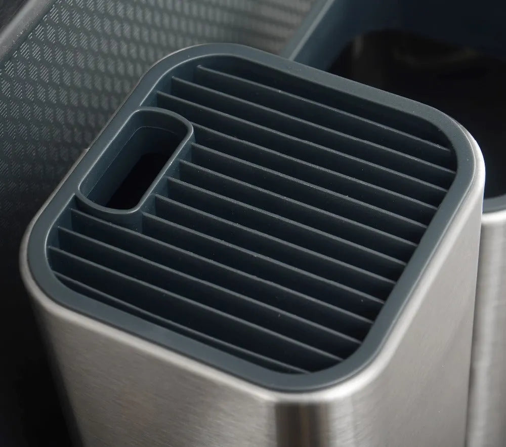 Stainless steel kitchen tool holder with detachable bottom in black and white colour options