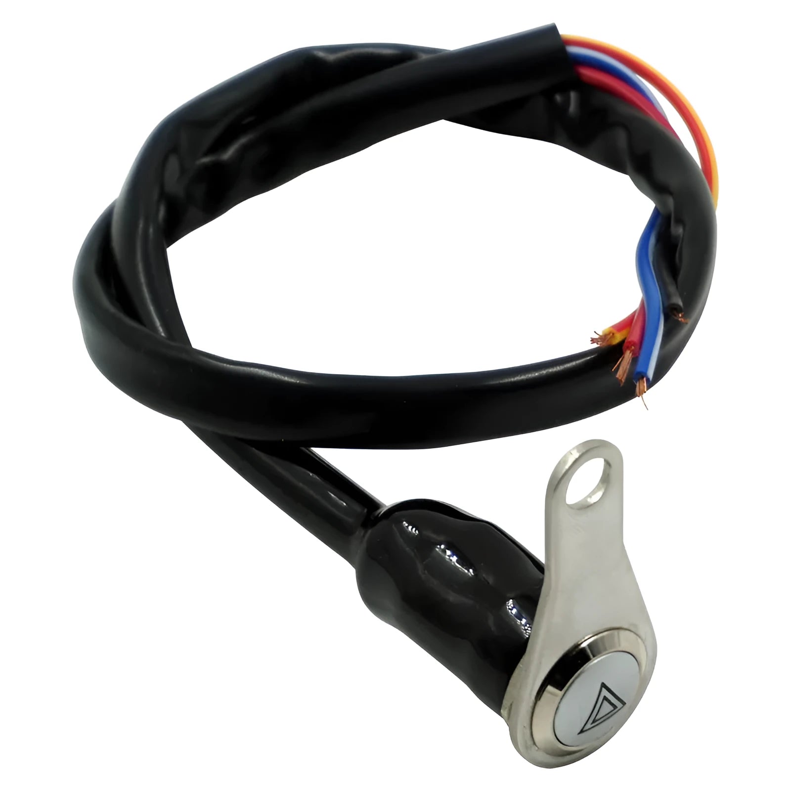Black stainless steel motorcycle double flash switch with illuminated ring and 7mm mounting