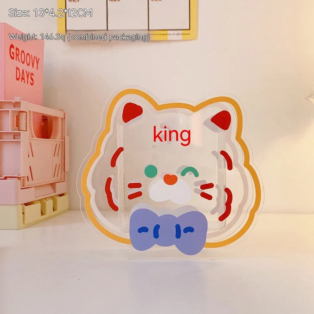 Clear square acrylic desk storage box with a choice of creative designs like strawberry rabbit and bow tie frog.