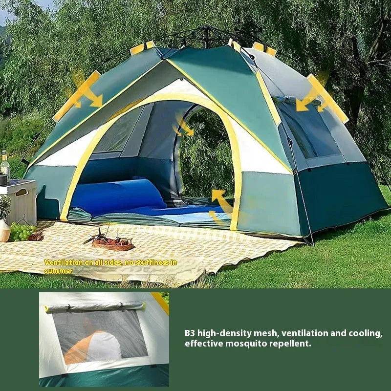 Dark green silver glue camping tent with automatic quick-open system for 3-4 people