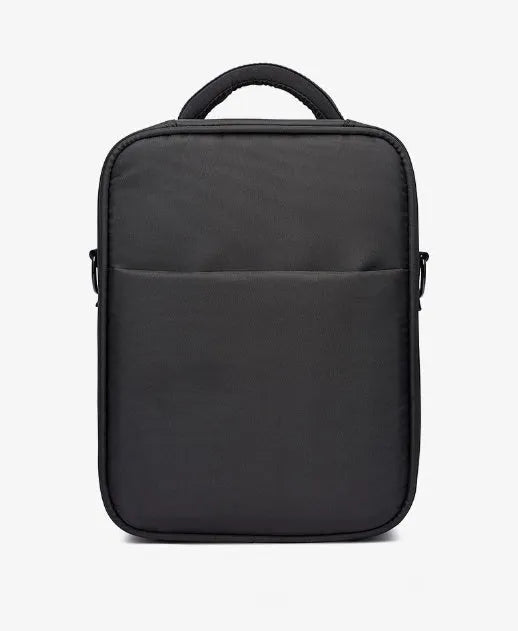 Black Oxford fabric men's messenger shoulder bag showing front view.