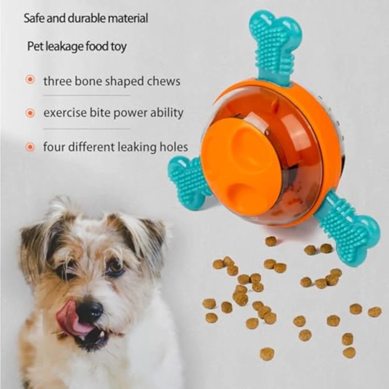 Blue interactive dog chew toy with slow feeder mechanism and rubber bones for small to medium dogs