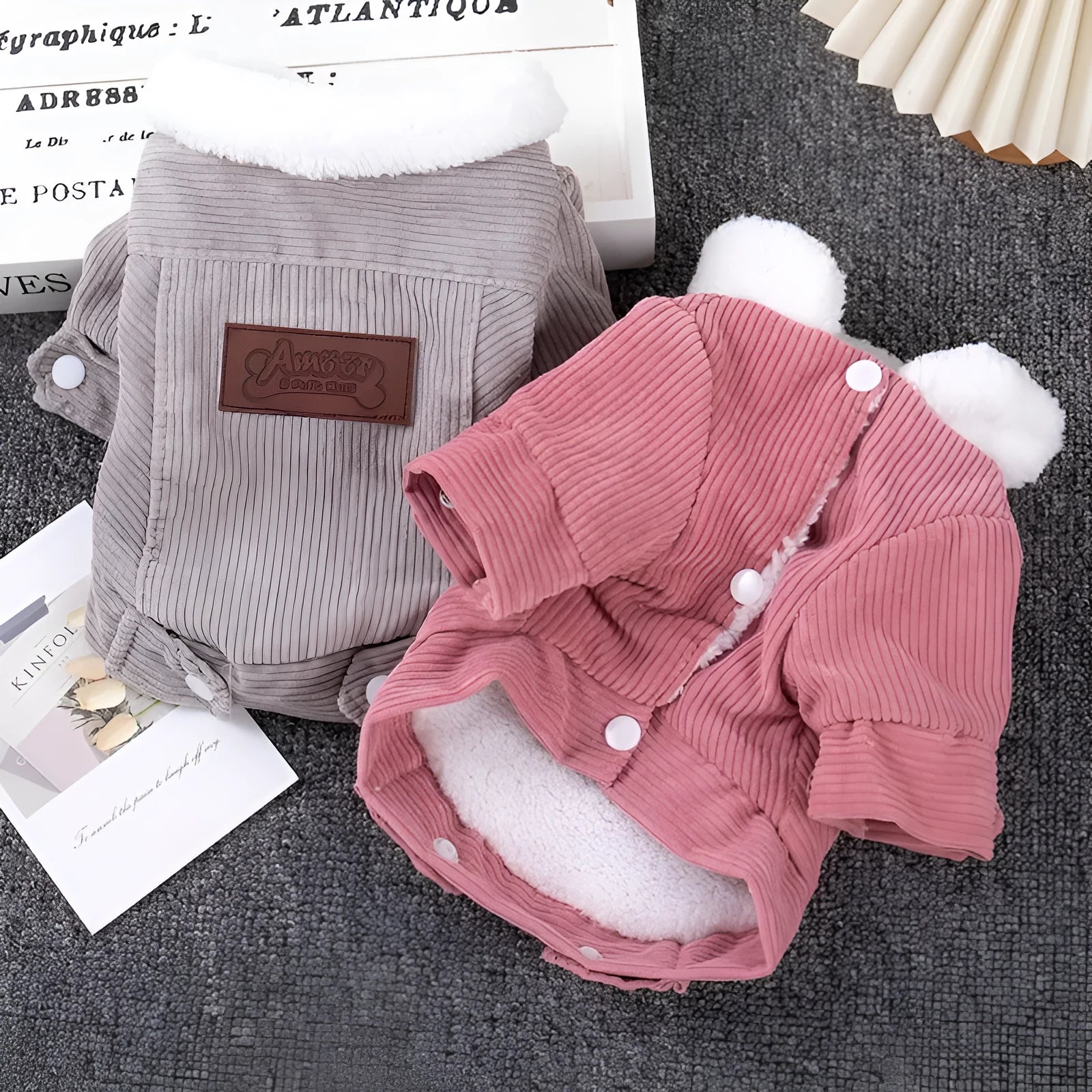 Lambswool grey dog vest with fleece lining for autumn and winter warmth