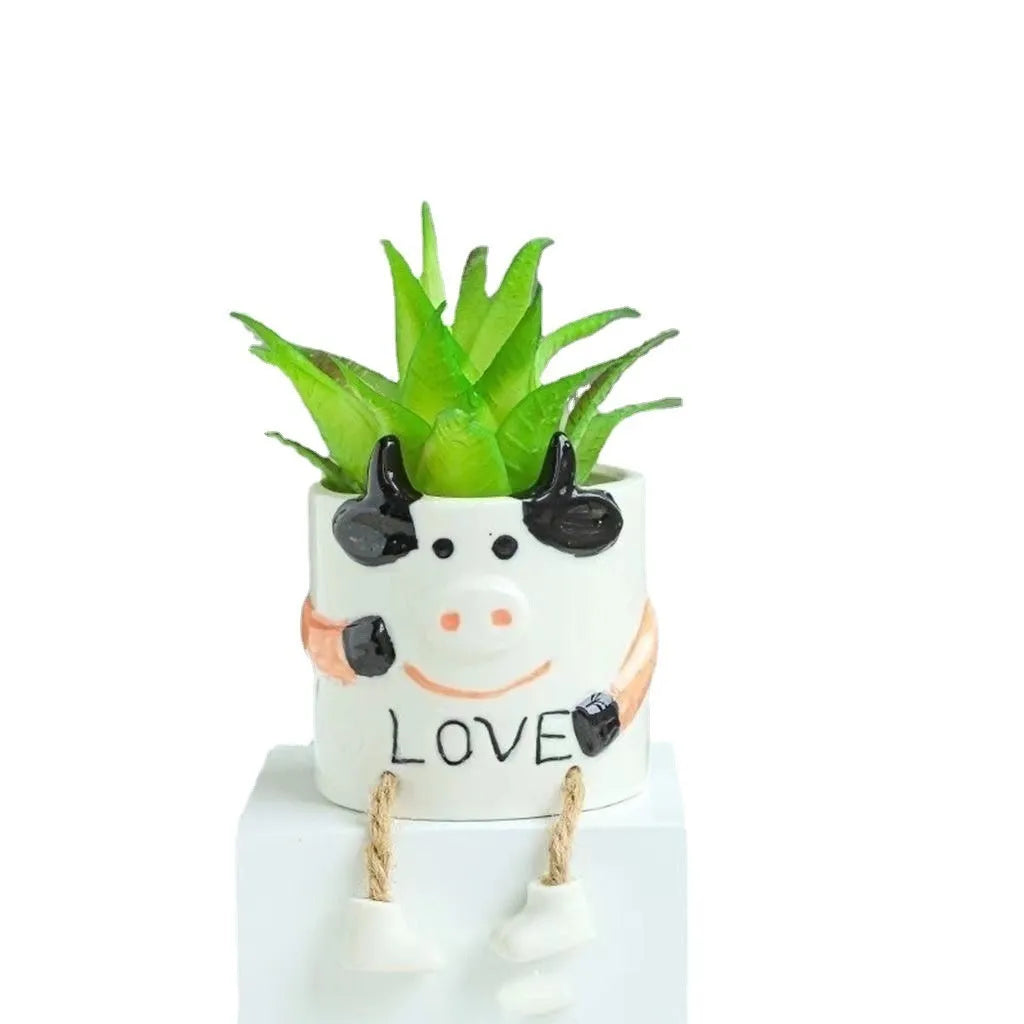 Ceramic hanging foot flowerpot in a cartoon style, suitable for succulent plants on a desktop