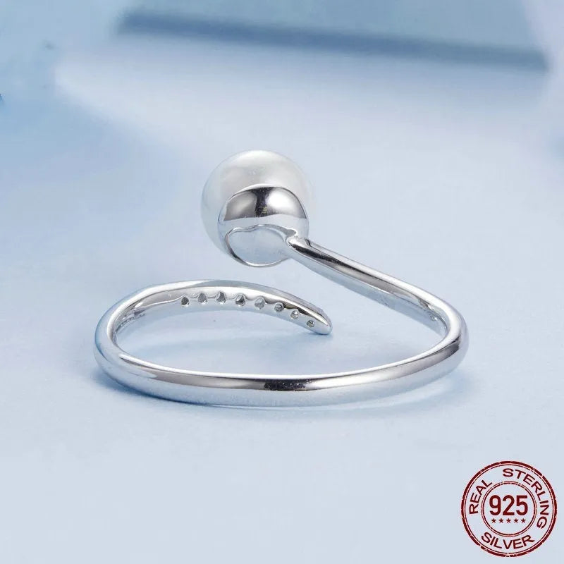 S925 sterling silver ring with natural shell pearls and adjustable open loop design