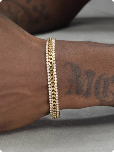 Gold tennis bracelet with titanium steel construction and stone inlay for men and women