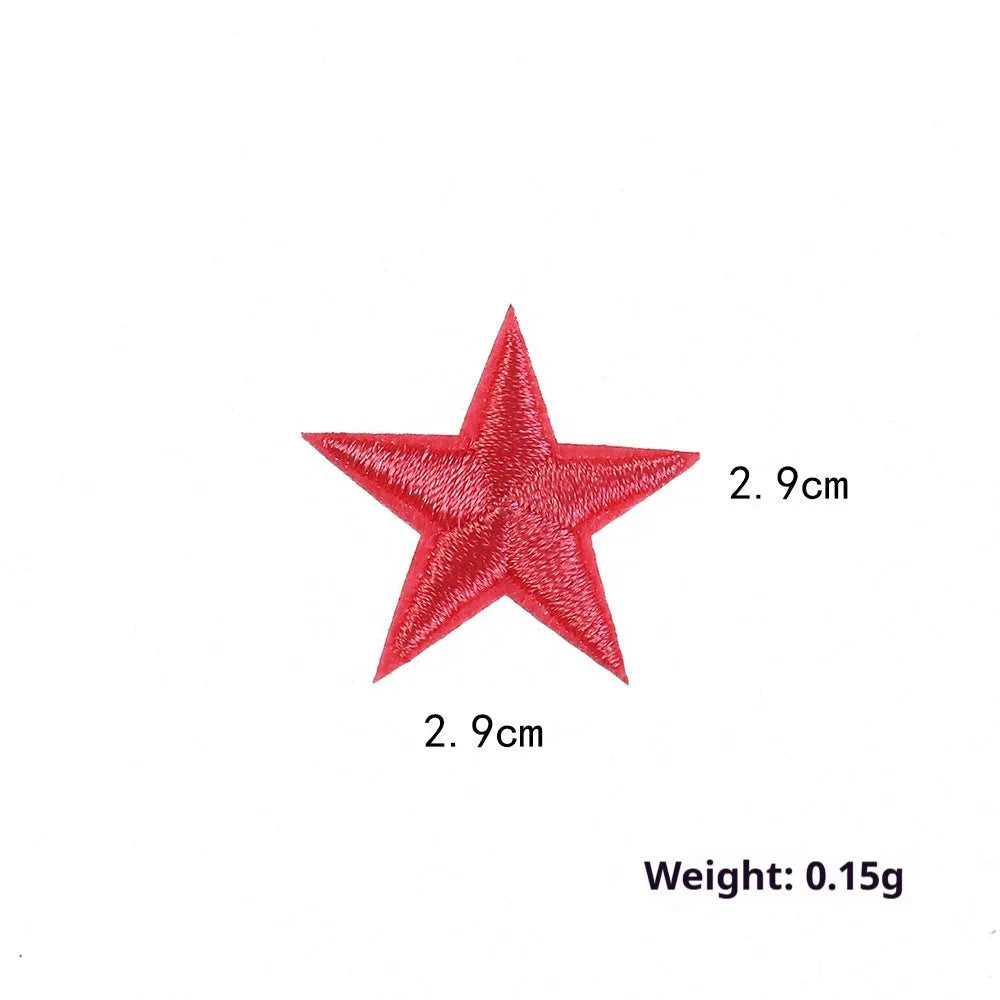 Colourful five-pointed star embroidery patches and cloth stickers for DIY clothing decoration.
