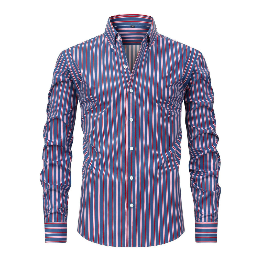 Men's slim fit striped business shirt in polyester blend with long sleeves for formal workwear