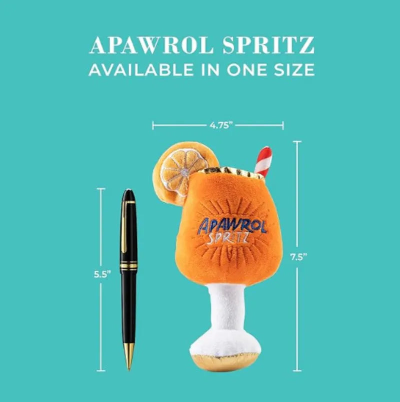 Yellow beer bottle squeaky dog toy with plush construction measuring 7x2.5x5cm