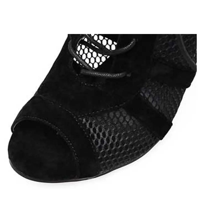 Black suede women's lace-up high heel shoes with 11.5cm heel height