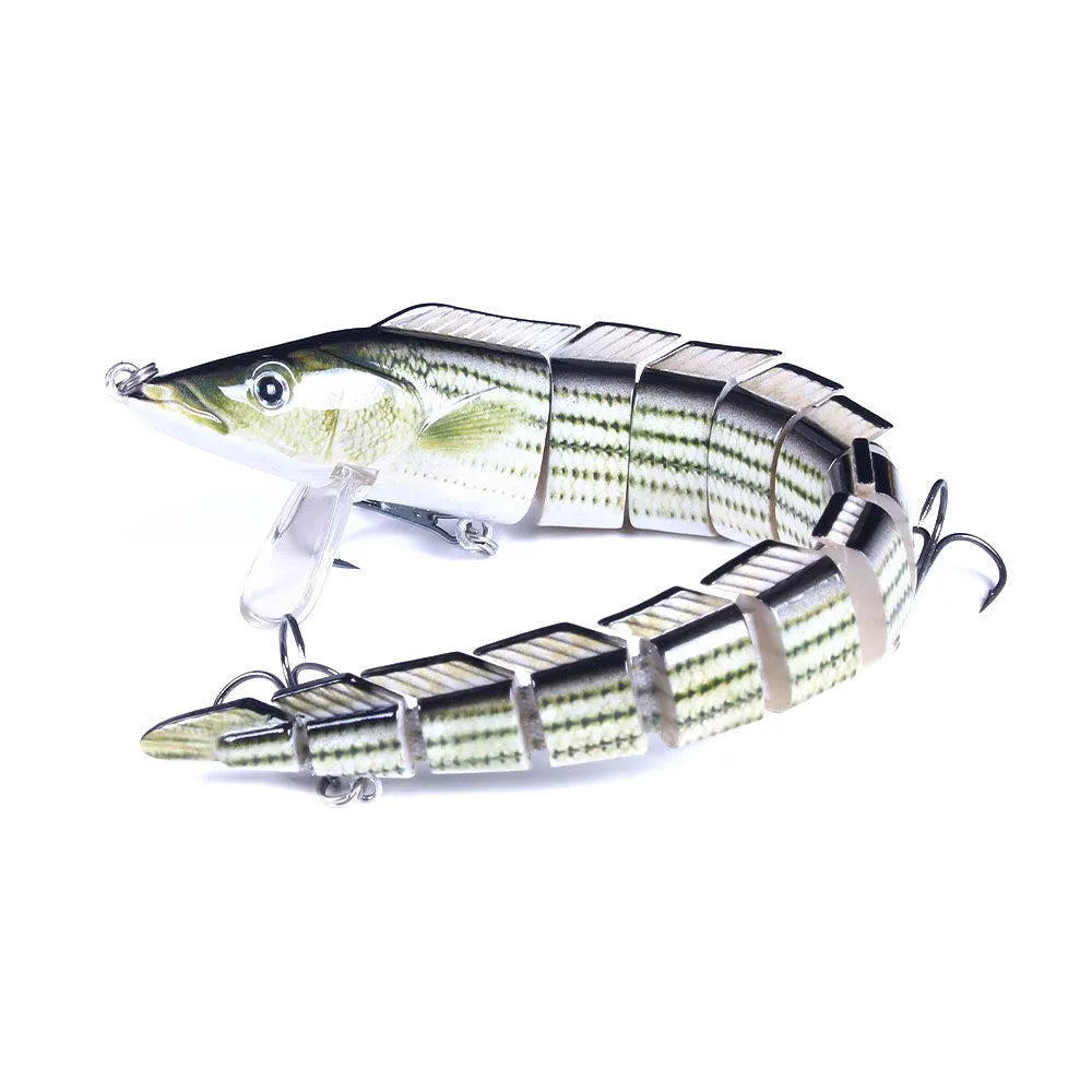 Multi-section simulated fish loach fishing lure measuring 23cm with #2 hooks