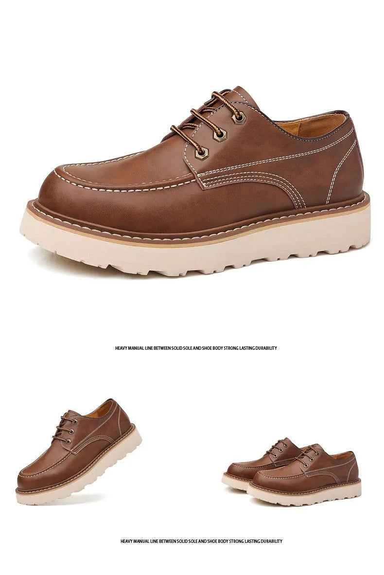 Men's black retro low-top Martin boots with a round toe and non-slip rubber sole.