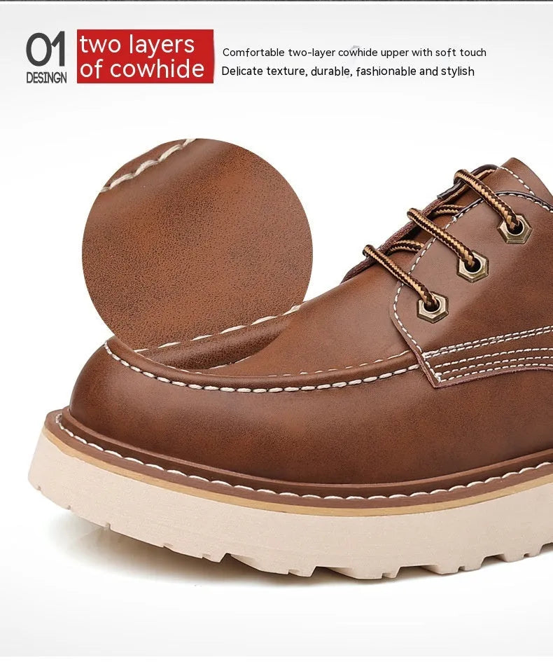 Men's black retro low-top Martin boots with a round toe and non-slip rubber sole.