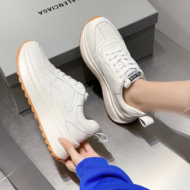 Women's white cattlehide leather casual sports shoes with mesh lining and cross-strap design