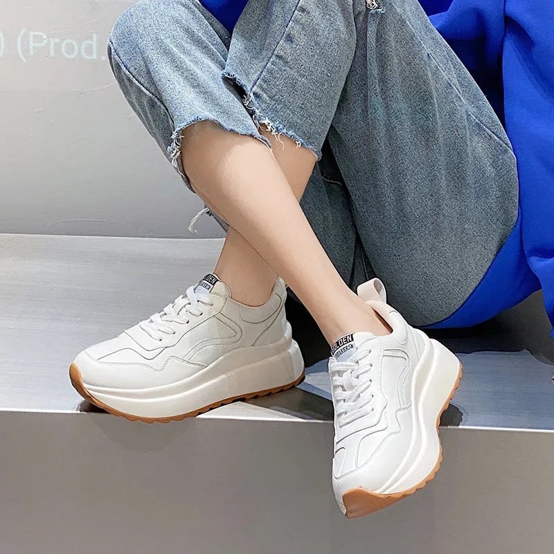 Women's white cattlehide leather casual sports shoes with mesh lining and cross-strap design