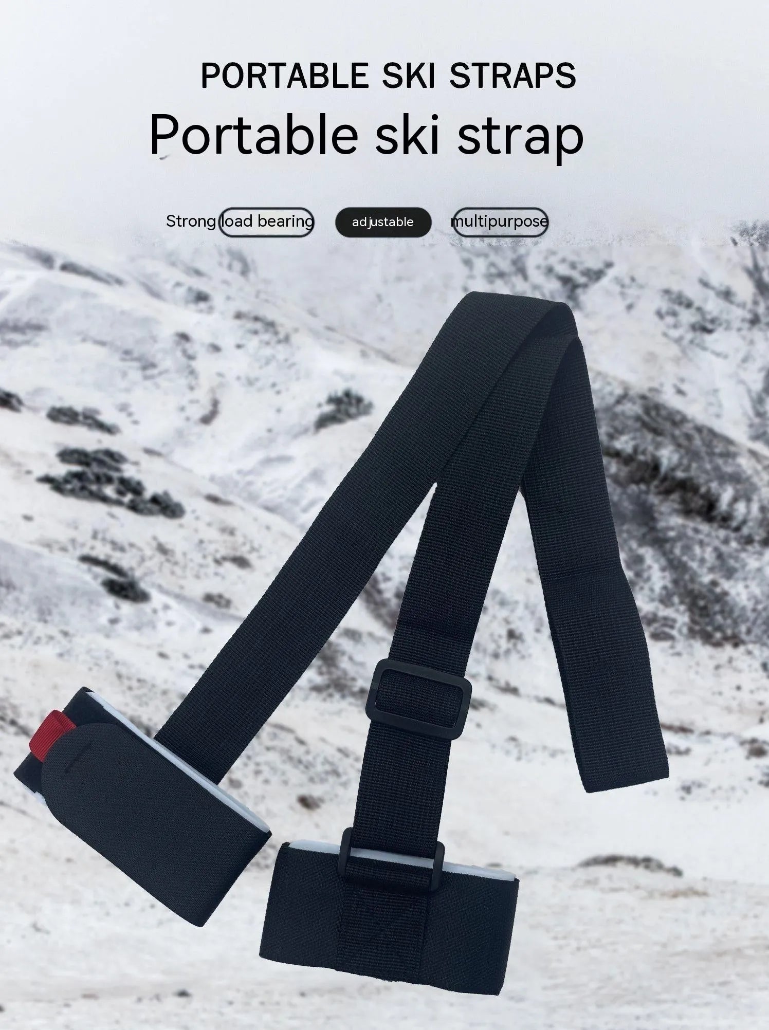 Skiing bandage shoulder strap with hook and loop closure in black, blue, pink, or red colours