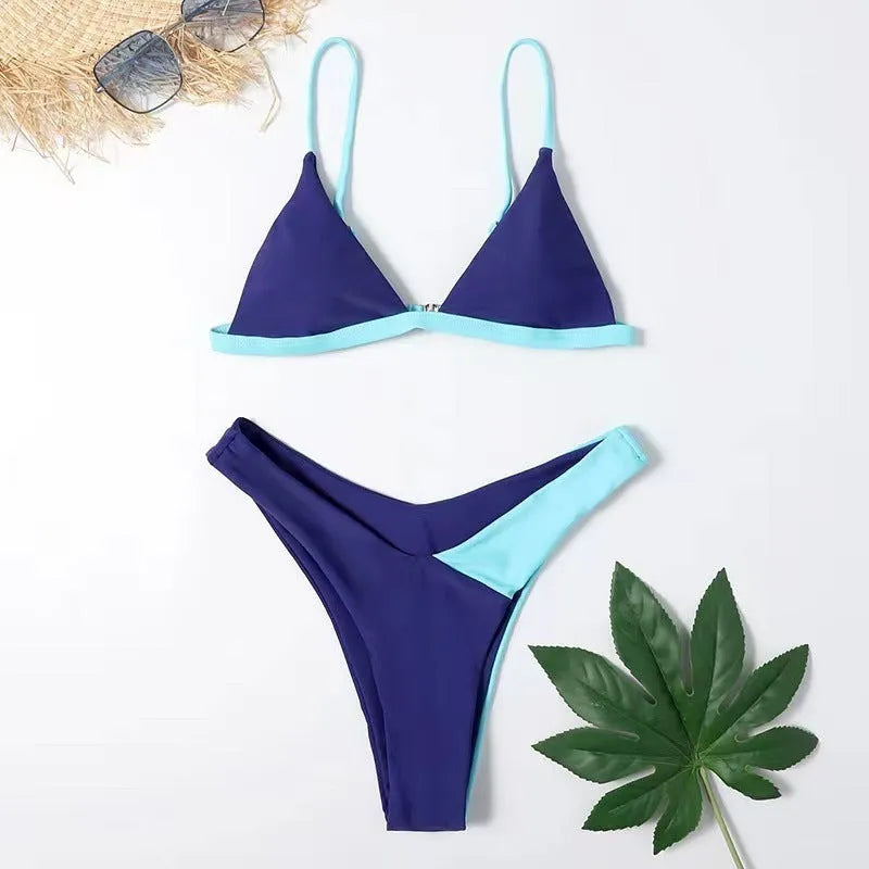 Women's patterned nylon swimsuit briefs bikini set with matching bra in European American style