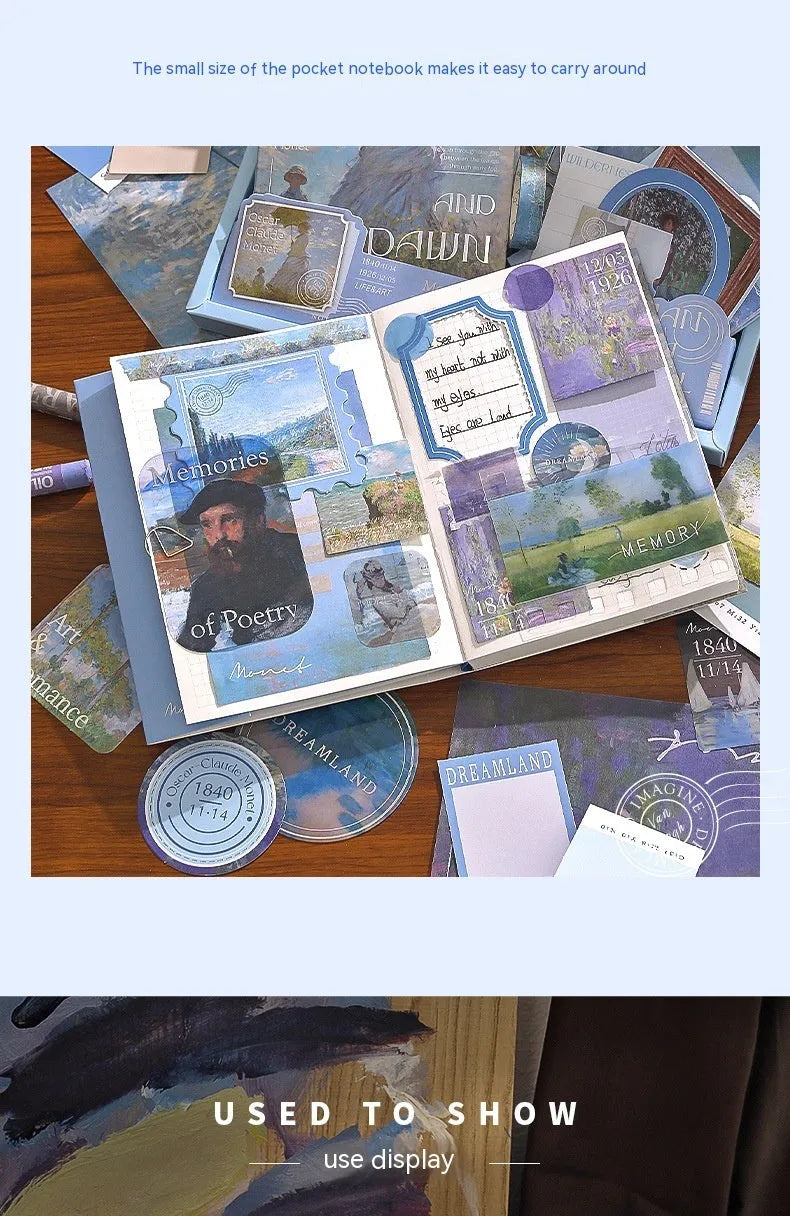 A6 grid creative journal gift box with retro plaid design, showing notebook, bookclothes, cards, paper, and sticky notes.