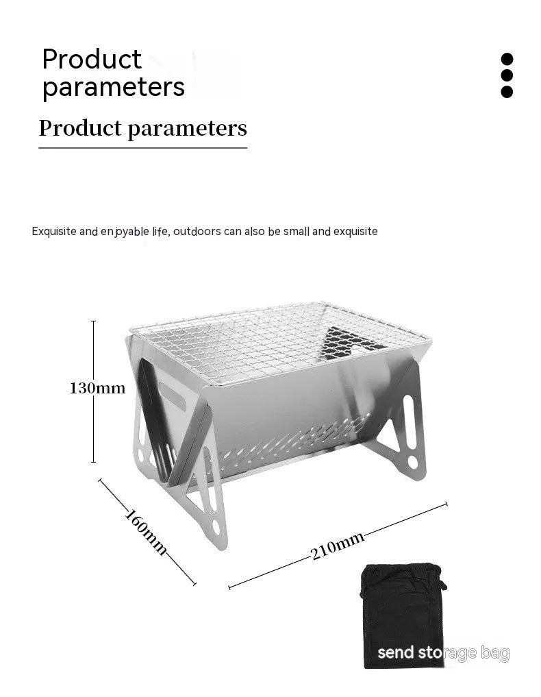 Stainless steel folding barbecue oven with large grill and storage bag for outdoor cooking