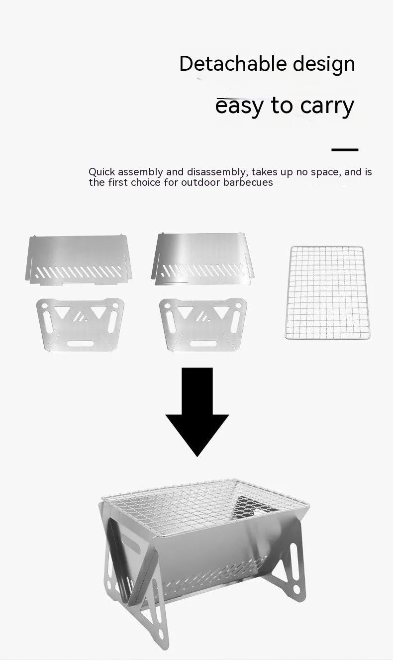 Stainless steel folding barbecue oven with large grill and storage bag for outdoor cooking