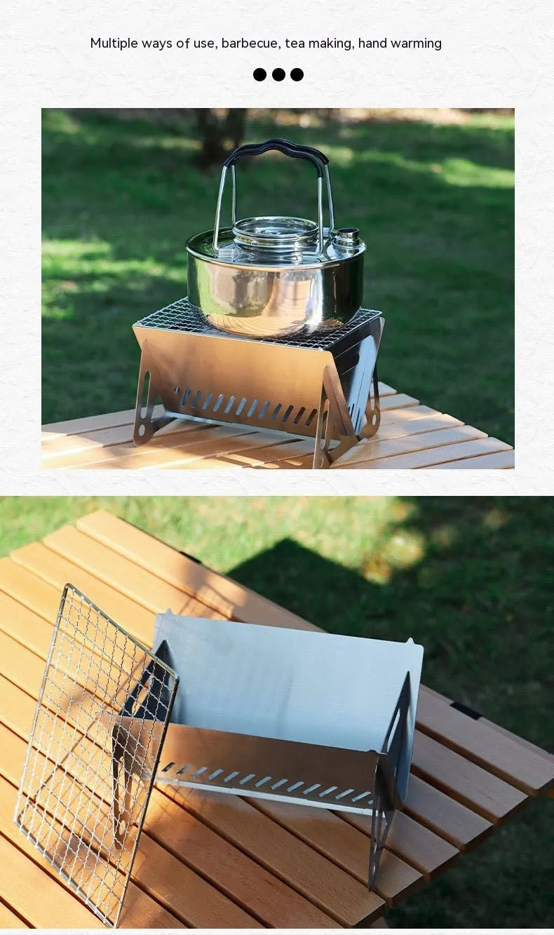 Stainless steel folding barbecue oven with large grill and storage bag for outdoor cooking
