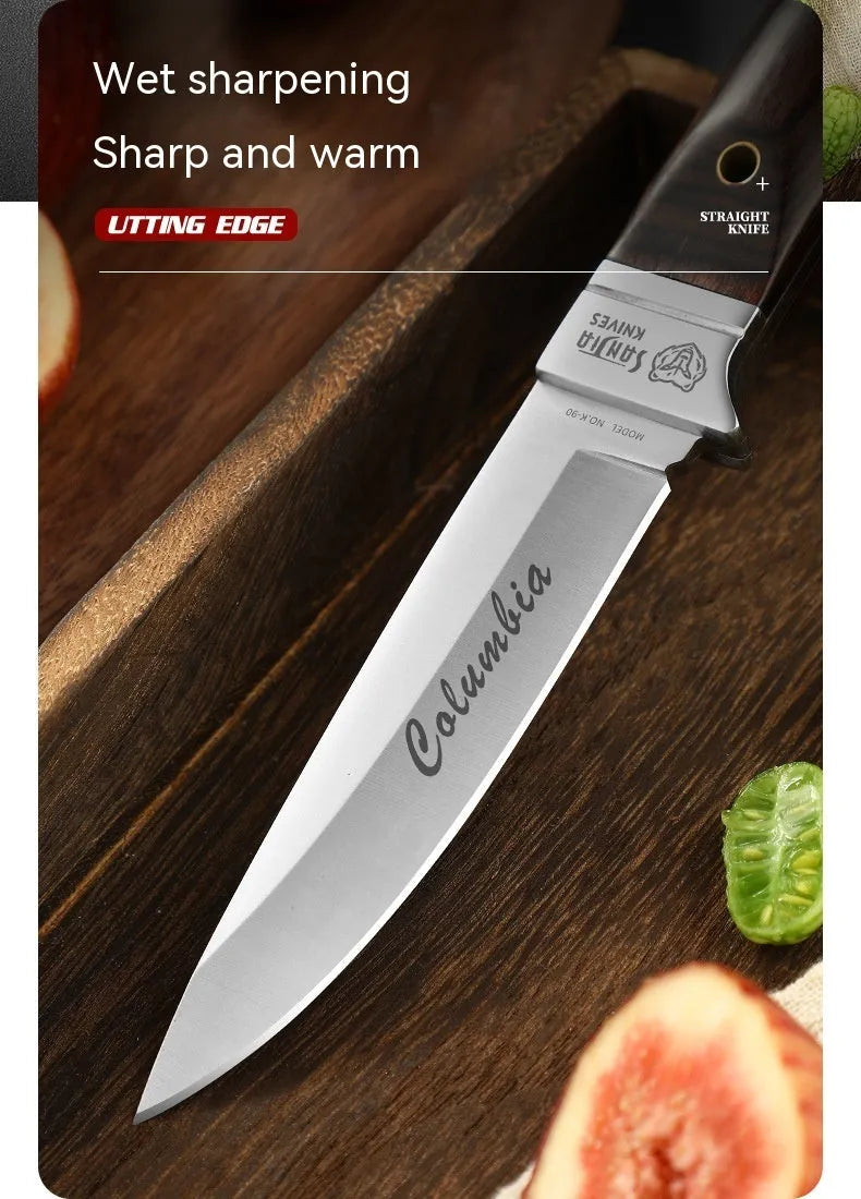Stainless steel camping fruit knife with leather case in national style design