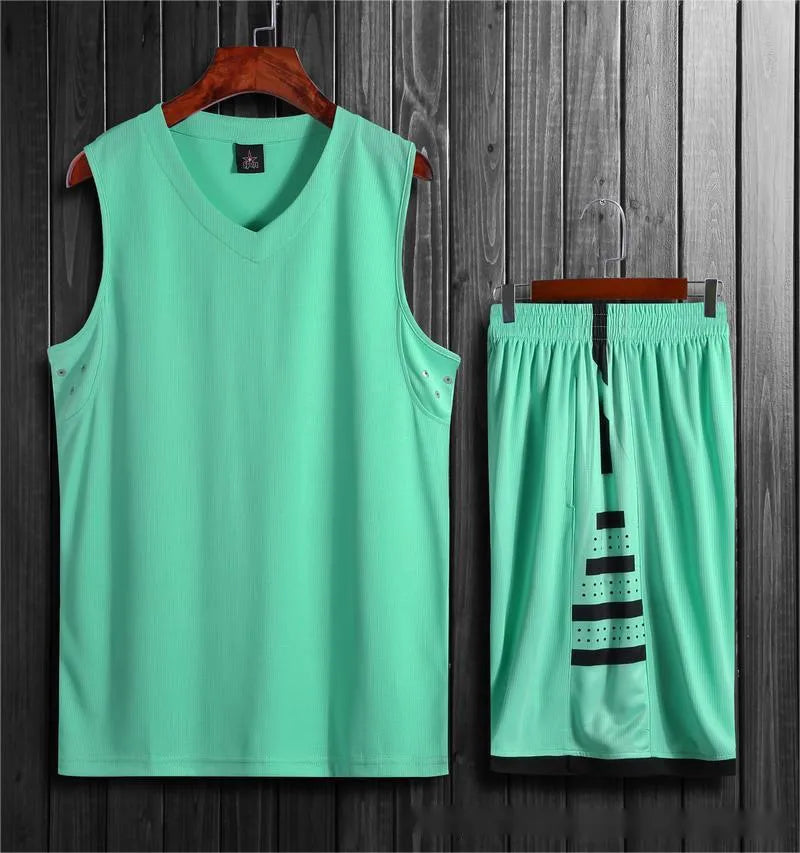 White breathable sports vest and shorts set for basketball and fitness training