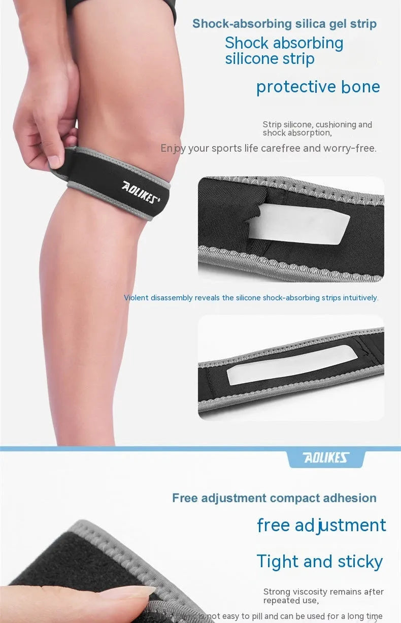 Black and grey patella retinaculum knee support for running, football, basketball, and cycling sports