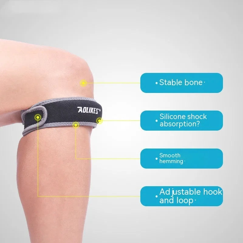 Black and grey patella retinaculum knee support for running, football, basketball, and cycling sports