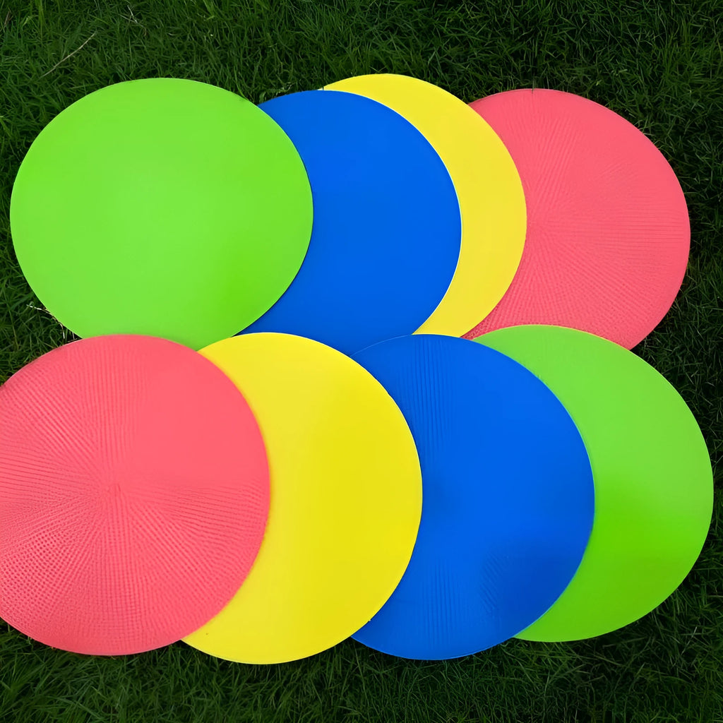 Coloured TPE football training disc marker 23cm diameter on grass field