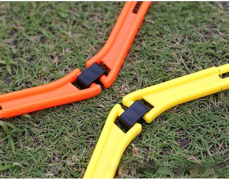 Six foldable hexagon football agility training rings in green, orange, and yellow colours