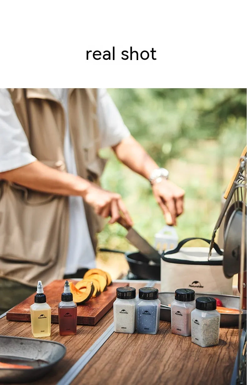 Naturehike six-piece portable PP seasoning bottle set for outdoor picnics.