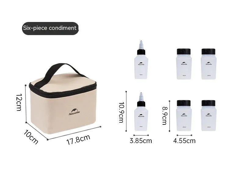 Naturehike six-piece portable PP seasoning bottle set for outdoor picnics.