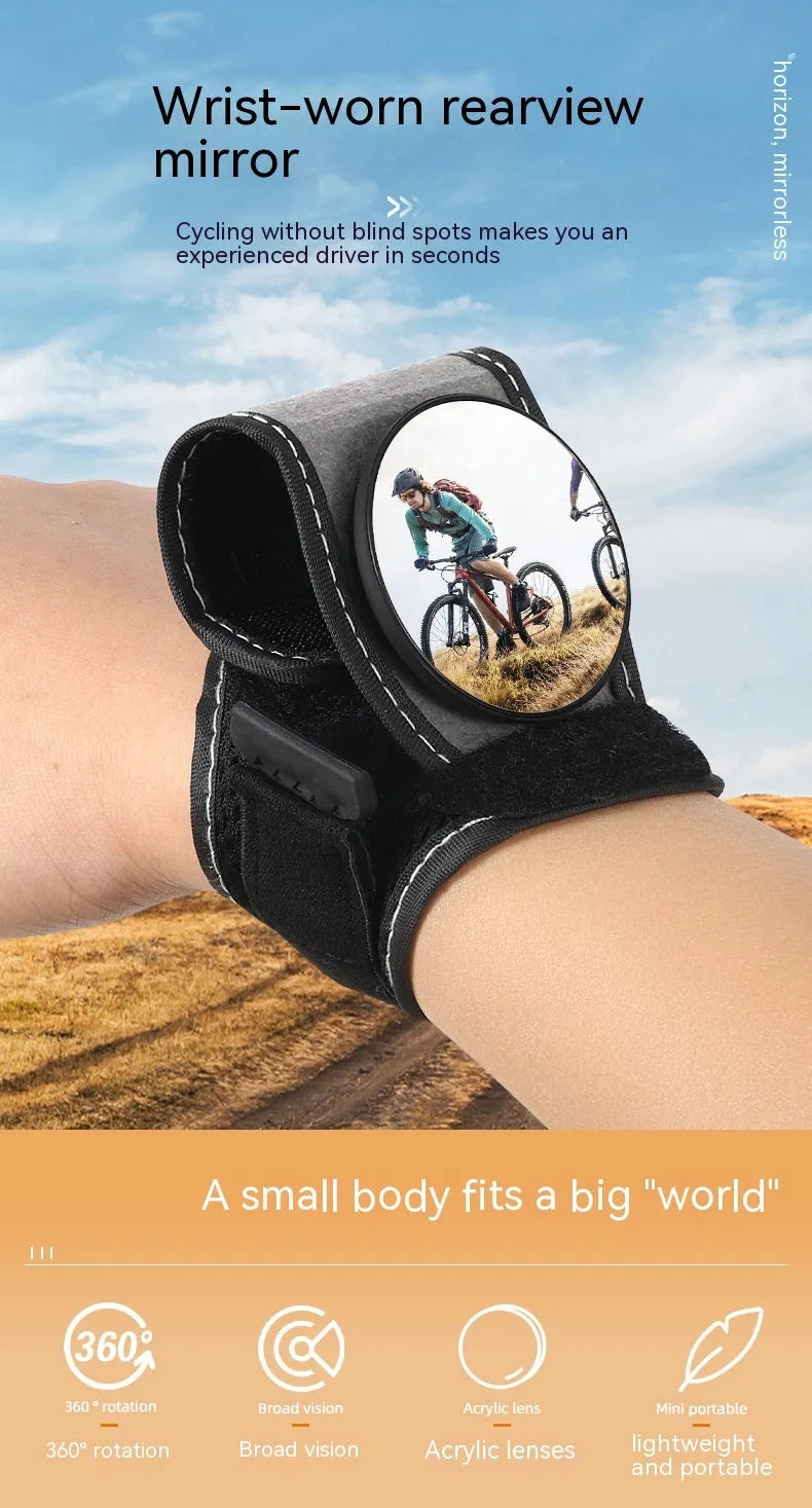 Black nylon cycling wrist rear-view mirror for bicycle safety