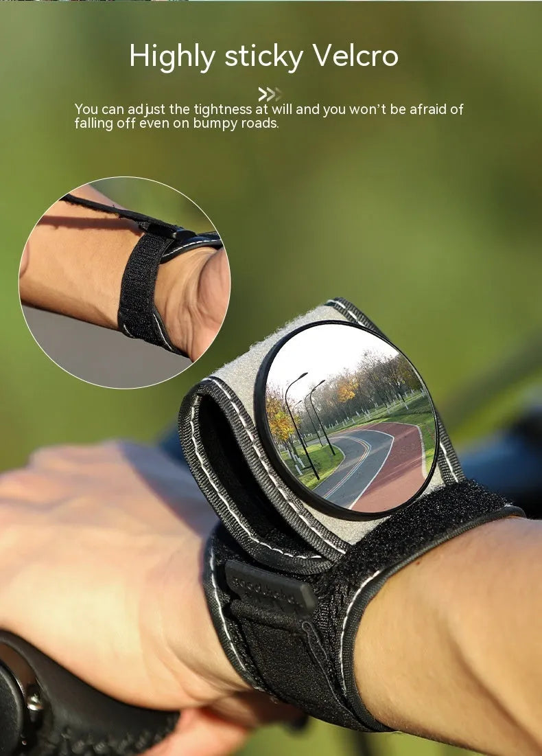 Black nylon cycling wrist rear-view mirror for bicycle safety