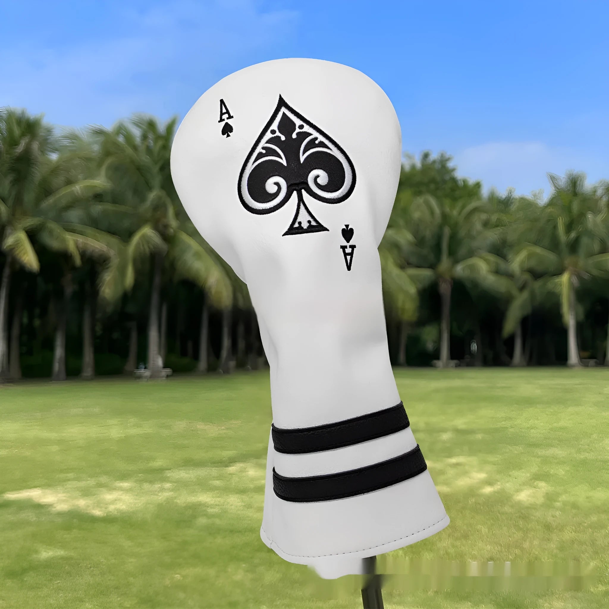 PU leather golf putter sleeve shown in available colours for club head protection