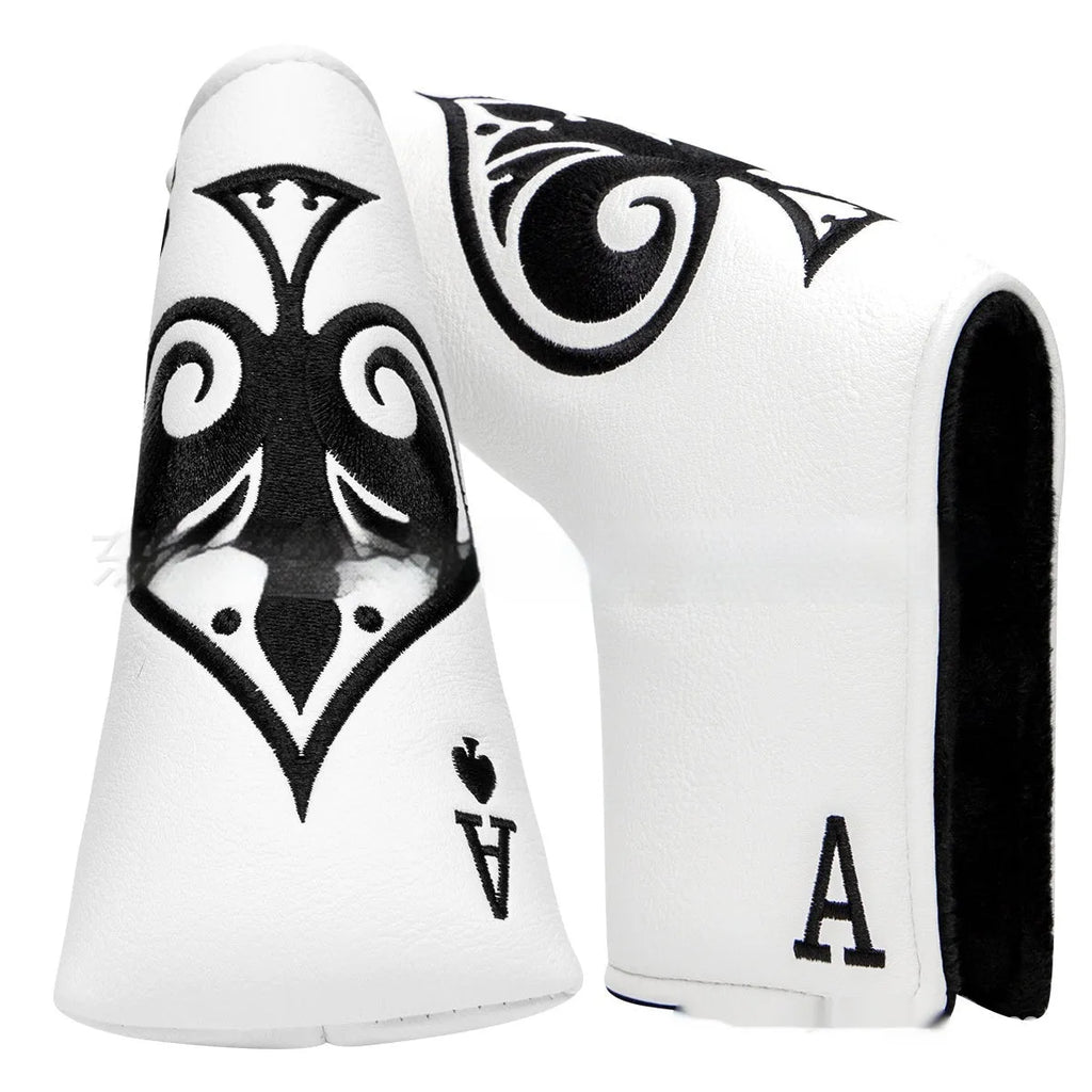 PU leather golf putter sleeve shown in available colours for club head protection