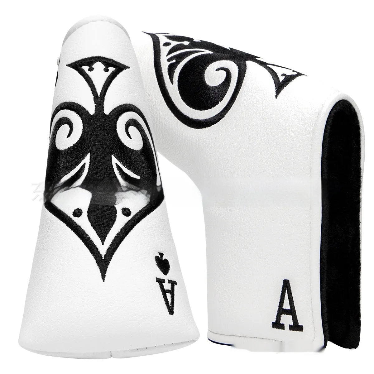 PU leather golf putter sleeve shown in available colours for club head protection