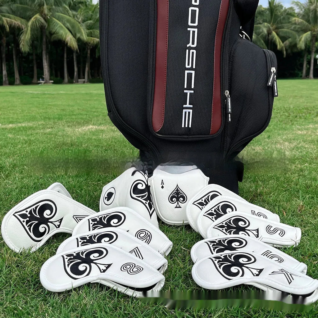 PU leather golf putter sleeve shown in available colours for club head protection
