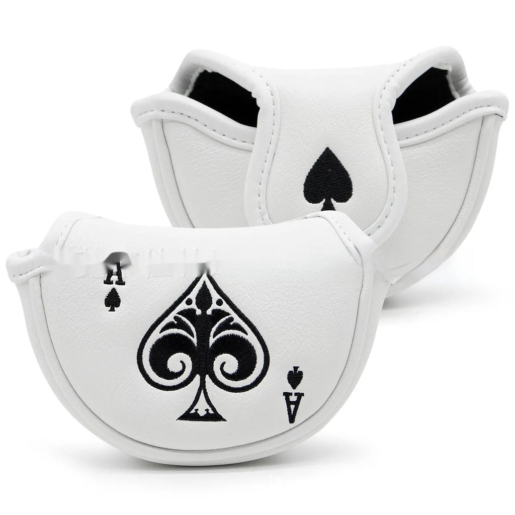 PU leather golf putter sleeve shown in available colours for club head protection